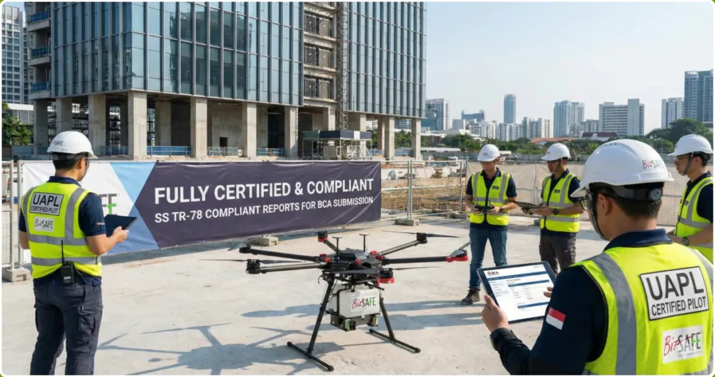 fully compliant_1200_630 Fully compliant Drone operation at construction site.